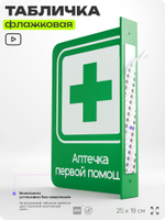 Табличка "Аптечка первой помощи" флажковая на стену, двусторонняя с крепежом, 19 х 25 см, для офиса, кафе, ресторана, серия COSMO, Айдентика Технолоджи