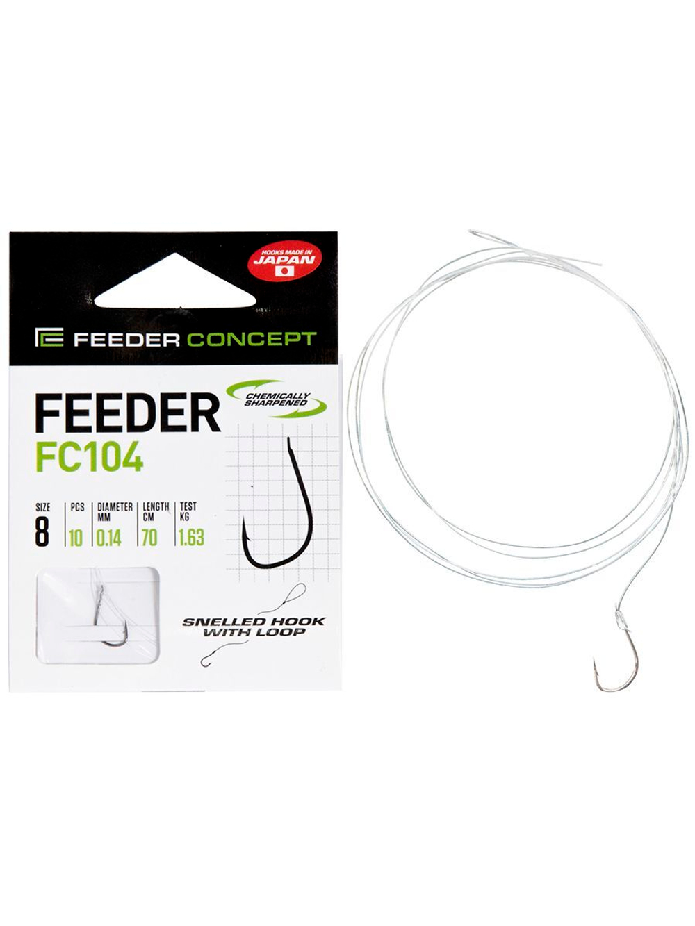 Крючки с поводком FC FEEDER серии FC104 70см, размер 008, 0,14мм (упк.10шт.)