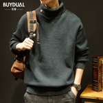 Зимний плотный свитер крупной вязки с высоким воротом, мужской свободный модный брендовый Американский трикотаж в стиле ретро, осенне-зимний мужской свитер, куртка