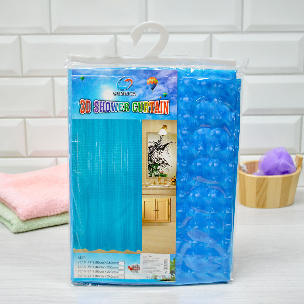 Штора для ванной 180*180см, EVA, 3D голубой
