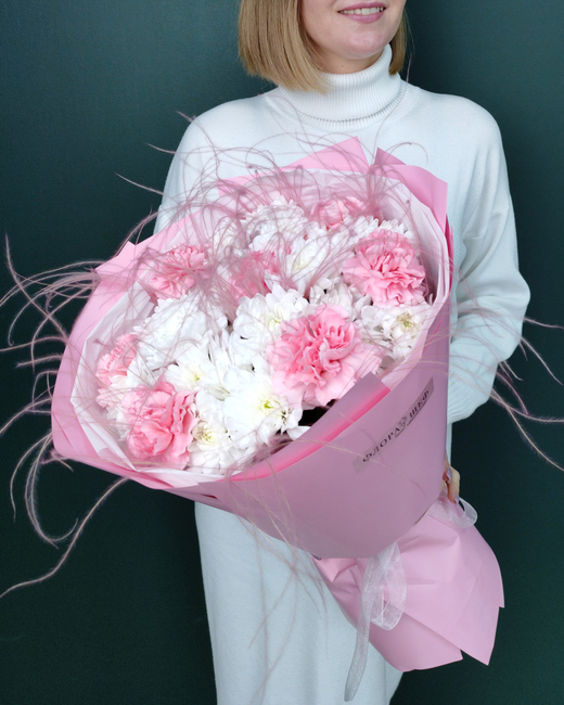 Букет из нежных диантусов и хризантемы(00177)
