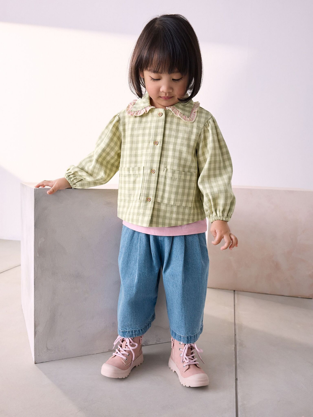 Рубашка и джинсы в комплекте для девочки Next E86-971, Синий, Салатовый