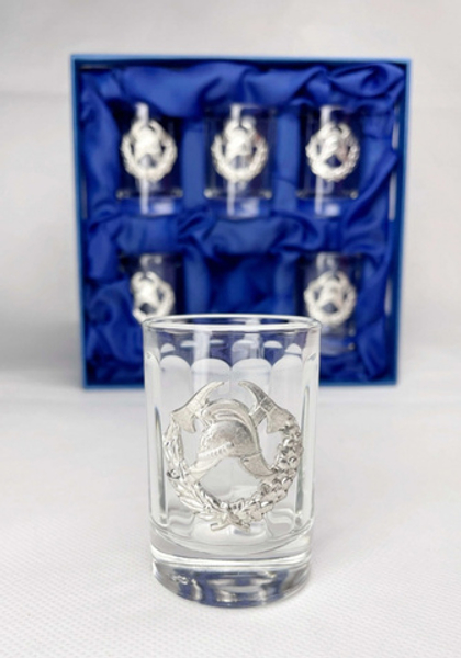 Подарочный набор стопок «Доспехи огнеборца» с символикой ГПС ( 6 предметов, синий)