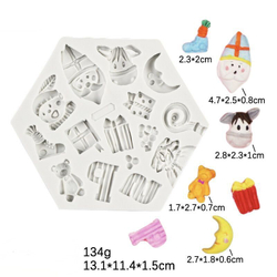 Молд силиконовый "Шестиугольник. Рождество и подарки" / Форма силиконовая для праздничного декора: Подарки, сапожок, мишка, ослик/ Молд для мыла, глины, воска и гипса