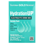 California Gold Nutrition, HydrationUP®, смесь для приготовления напитка с электролитами, с лактатом кальция, витаминами C и E, ассорти вкусов, 20 пакетиков по 4–4,8 г (0,14–0,17 унции)