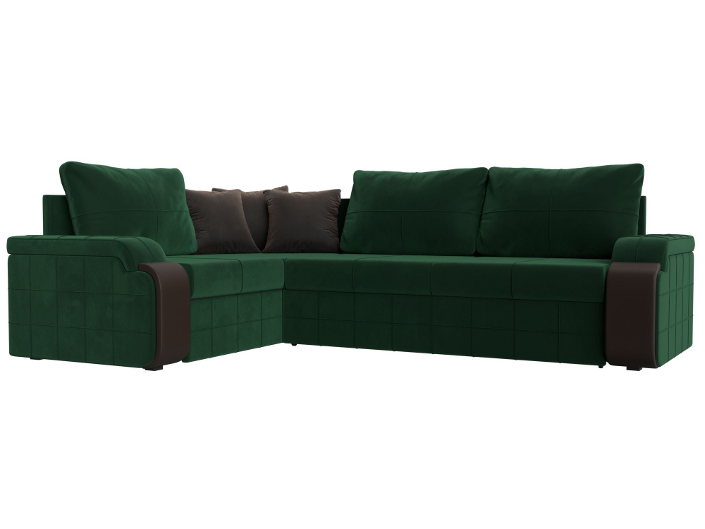 Диван угловой Николь левый угол, Зеленый\Коричневый\Коричневый, Велюр\Экокожа, 102973L