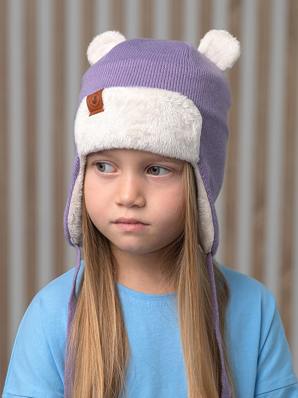 Шапка весенняя/осенняя вязаная (Лиловый) ТЕДДИ велюр