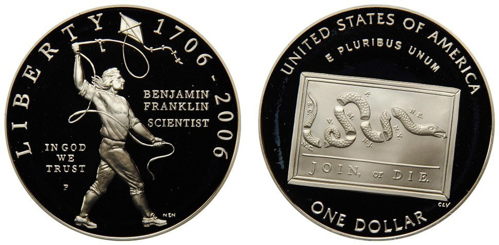1 доллар Бенджамин Франклин Ученый Воздушный змей. США. 2006 год