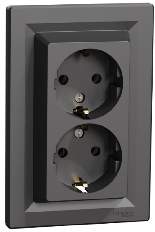РОЗЕТКА С/У 2-ГНЕЗДА С/З ВИНТ КЛЕММЫ В СБОРЕ АНТРАЦИТ ASFORA /SCHNEIDER/