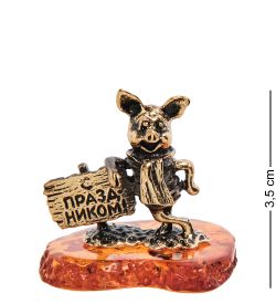Народные промыслы AM-2961 Фигурка «С праздником!» (латунь, янтарь)