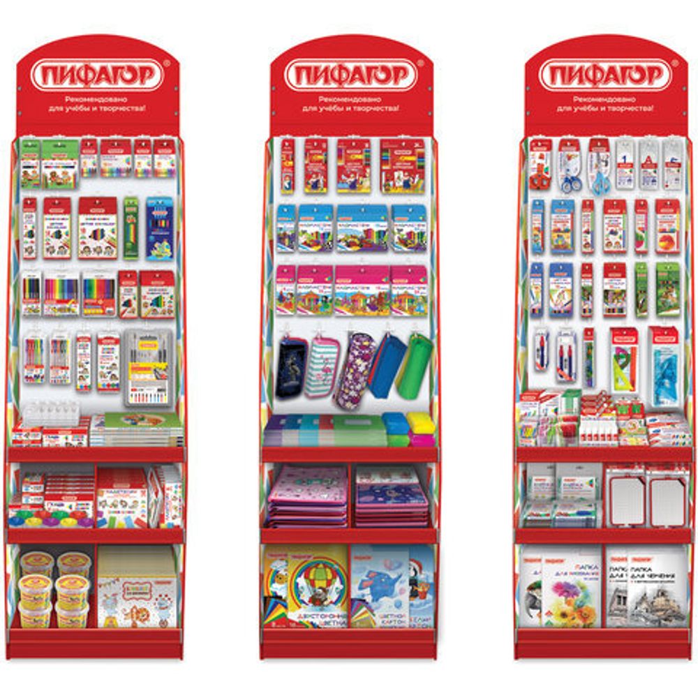 Стойка для размещения товара напольная усиленная ПИФАГОР, 200х60х40 см, 3 полки, 25 крючков, 504864