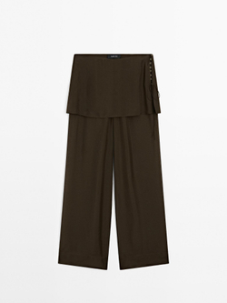 Massimo Dutti Брюки свободного кроя из 100% шелка, темный хаки