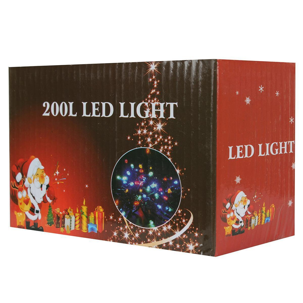 Электрогирлянда LED цвет. 180 ламп, 14м, 8 р.миг, прозрач. провод, кор