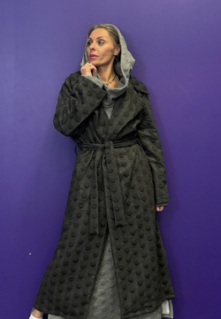 Пальто с поясом / жаккард / черный