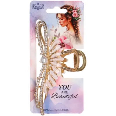 Заколка - краб для волос на блистере «LAVITA», завиток, цвет серебро и золото, 11*5,5см