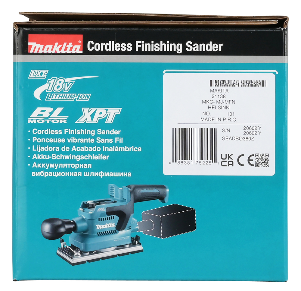 Аккумуляторная вибрационная шлифовальная машина LXT® DBO380Z 18В 12 000 об/мин
