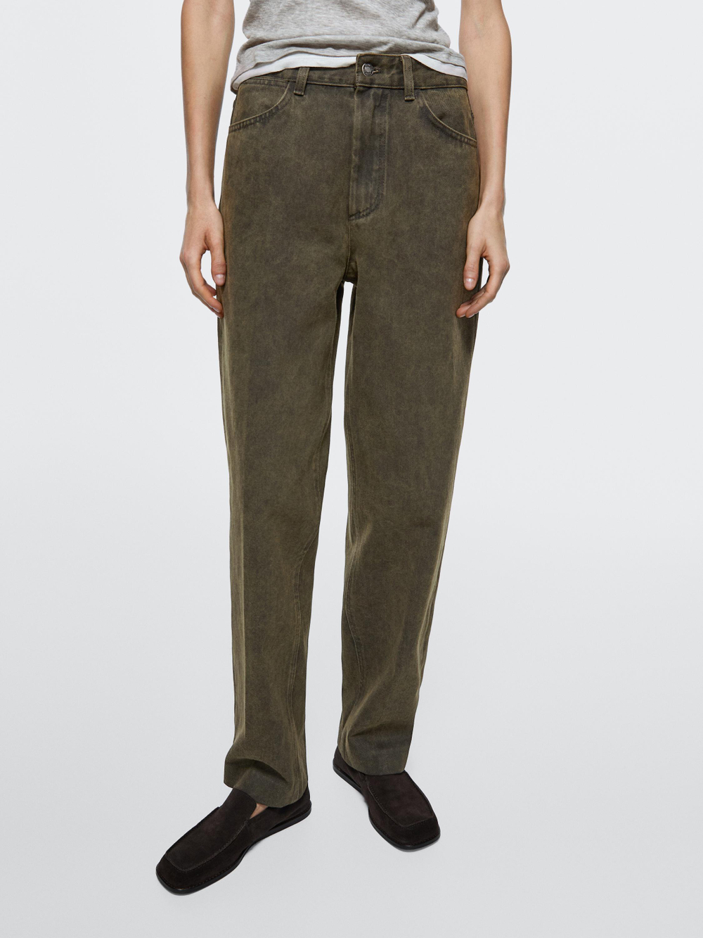 Massimo Dutti Джинсы свободного кроя со средней посадкой, темно-зеленый