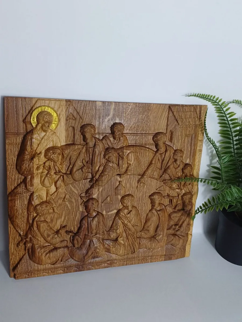 Освященная Икона «Тайная вечеря» резная из дуба 25*28,5 см