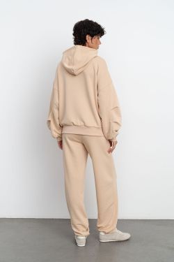 Худи на молнии с защипами на рукавах ванильного цвета