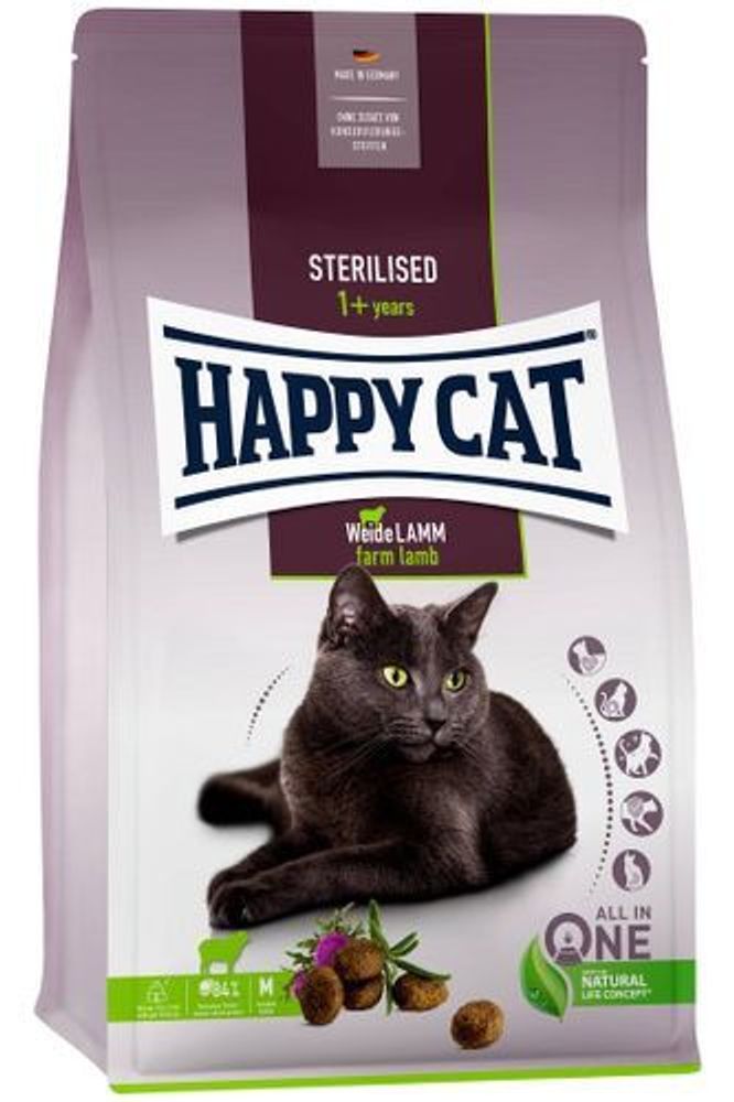 Сухой корм Happy Cat Adult Sterilised Пастбищный ягненок, для стерилизованных кошек и кастрированных котов 300 г