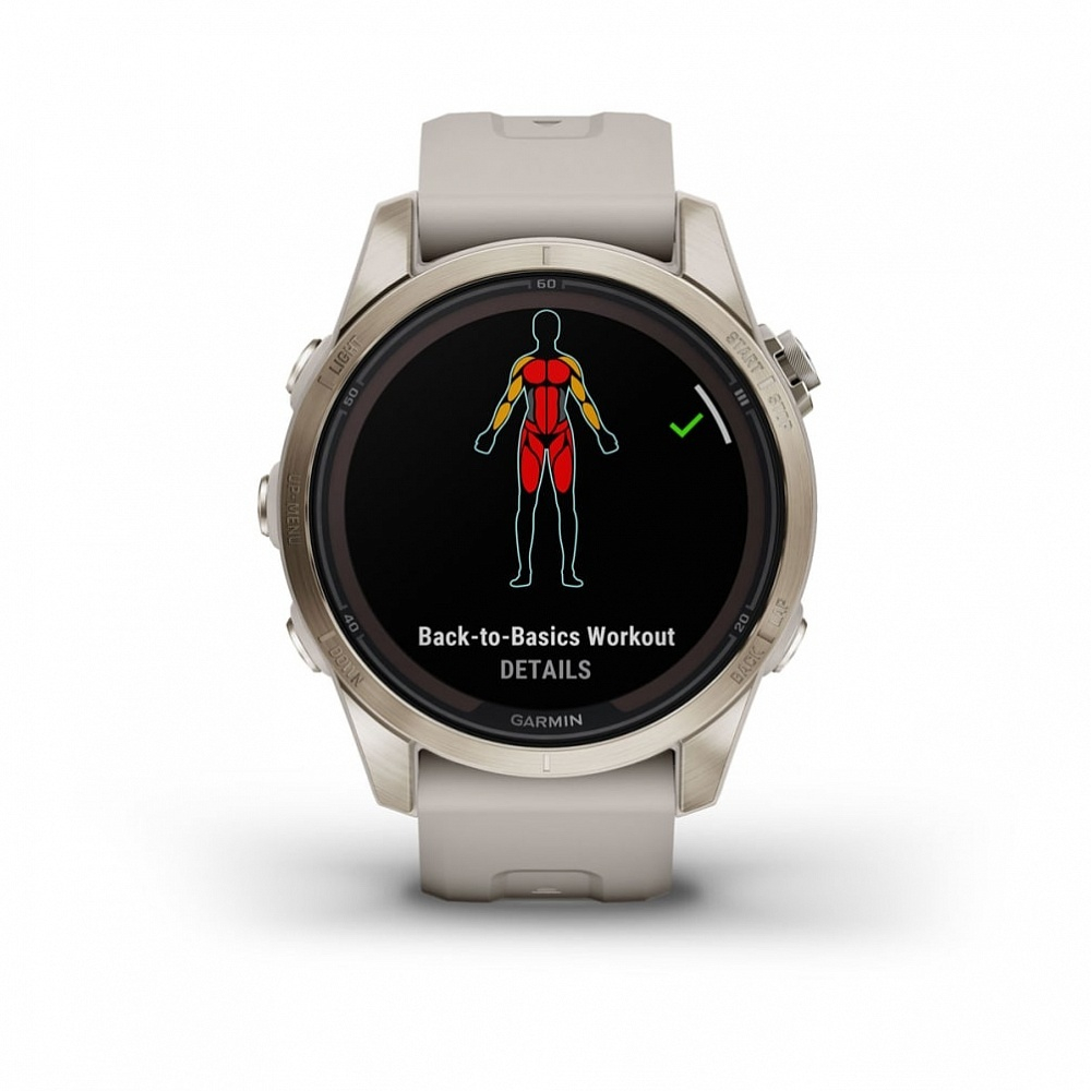 Смарт часы Fenix 7S Pro Sapphire Solar золотистый корпус со светло-песочным ремешком