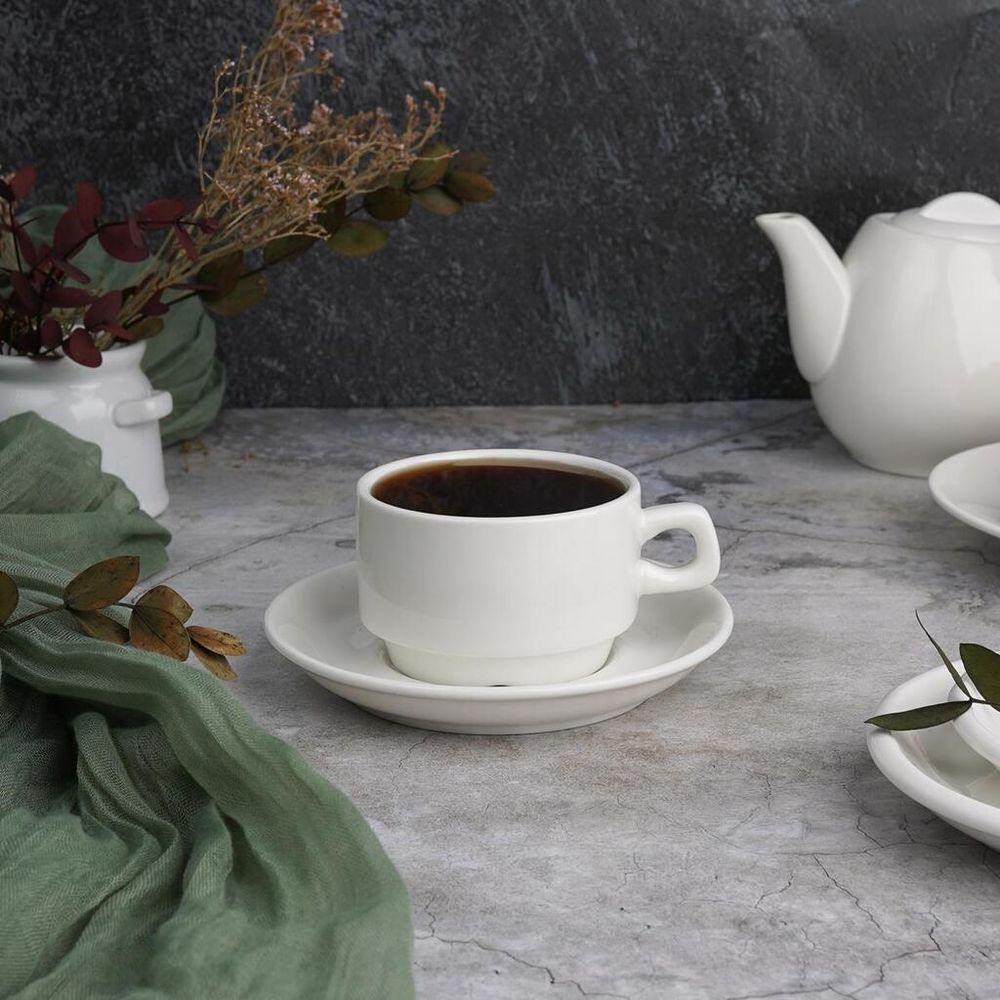 Чайная пара 130 мл белая d 6,9 см h5,2 см фарфор Stackable P.L. Proff Cuisine [4]