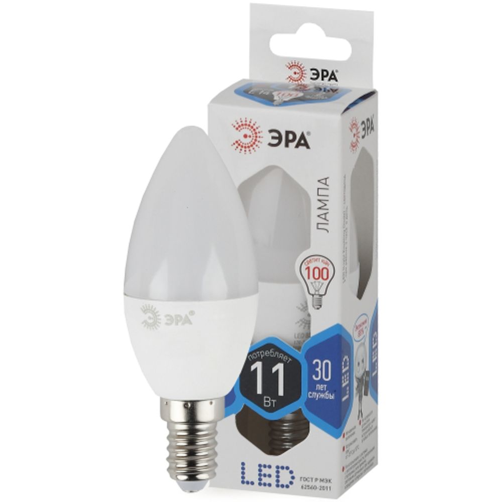 Лампа светодиодная ЭРА STD LED B35-11W-840-E14 11Вт свеча нейтральный белый свeт Е14 | Лампы cветодиодные Свеча (B/C)