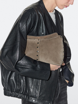 Massimo Dutti Сумка из натуральной кожи с декоративными заклепками, серо-коричневый