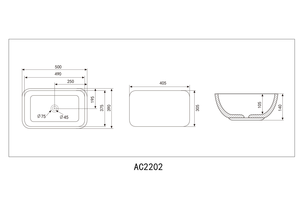 Раковина накладная ABBER Rechteck AC2202MB черная матовая