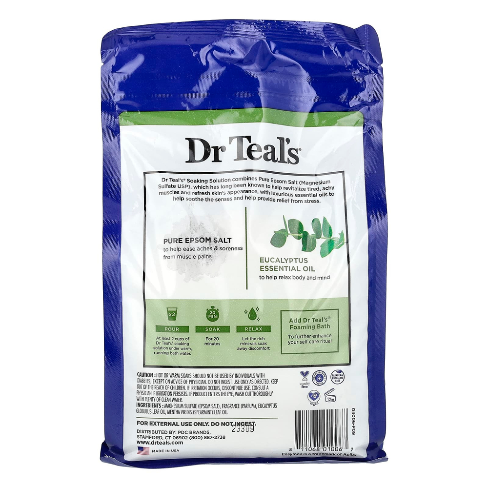 Dr. Teal's, раствор для замачивания с чистой английской солью, эвкалипт и мята, 1,36 кг (3 фунта)