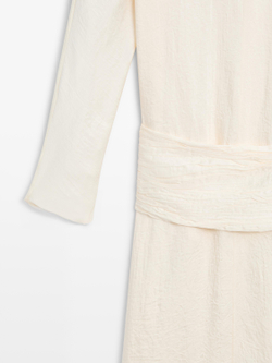 Massimo Dutti Платье миди с поясом - STUDIO, бежевый