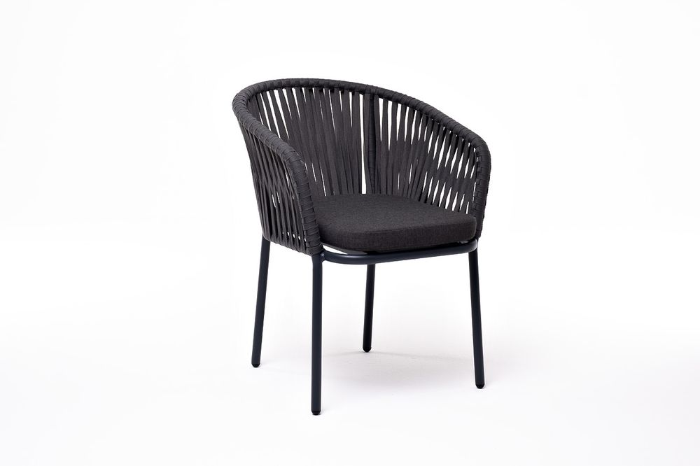 "Бордо" стул плетеный из роупа, каркас алюминий темно-серый (RAL7024) шагрень, роуп серый 15мм, ткань темно-серая 027