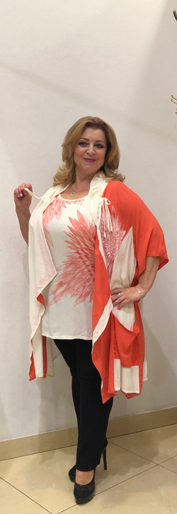 Двойка: туника-кардиган и маечка в оранжево-белой расцветке