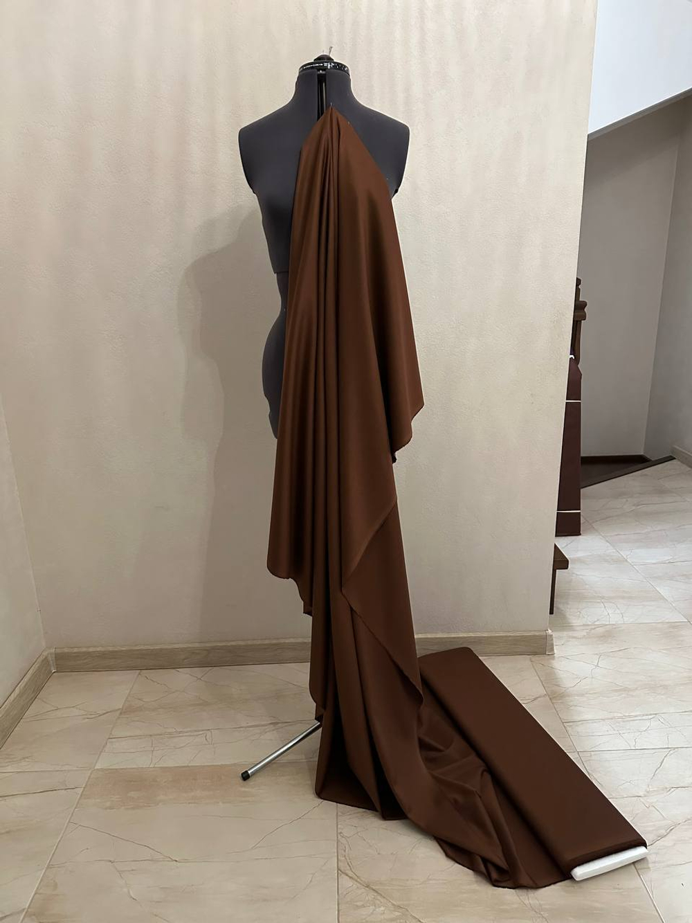 Костюмно-плательная смесовая однотонная поливискоза (64%полиэстер/33%вискоза/3%эластан, Жженая карамель, 148, 285 гр/м2)