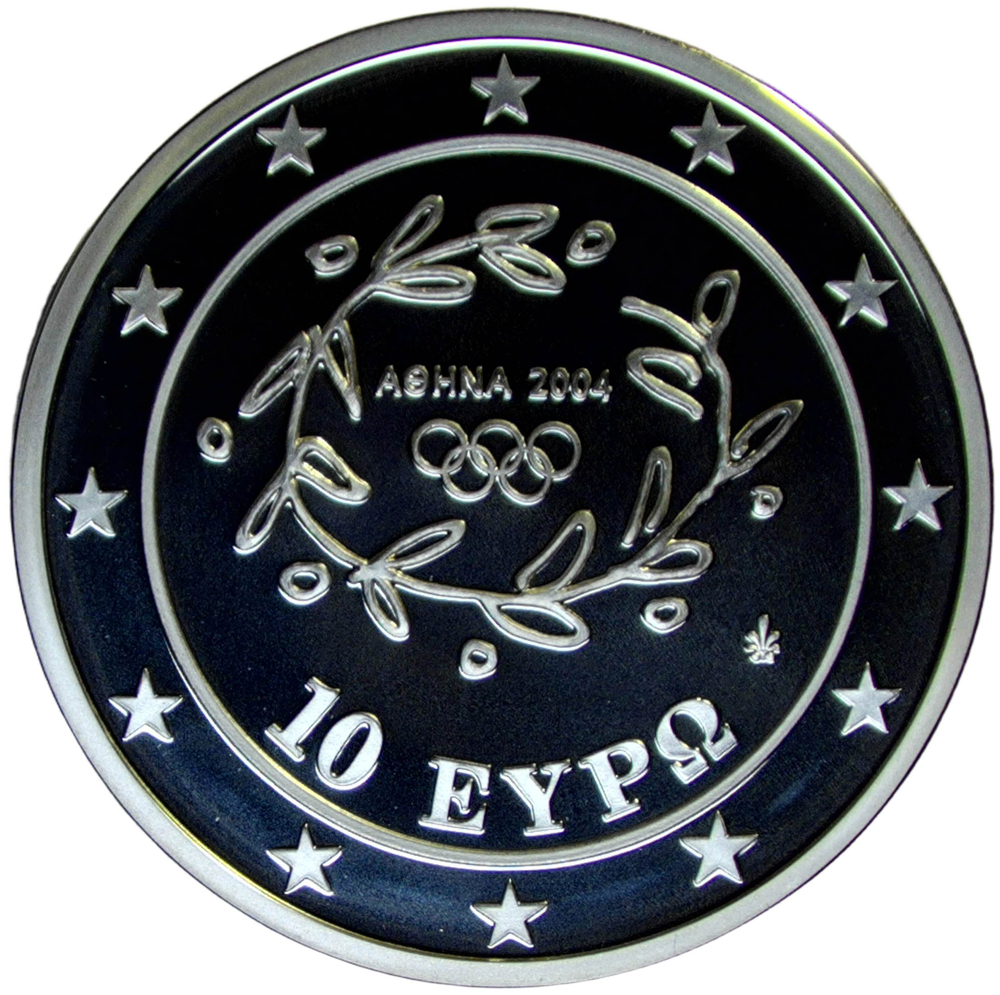 Греция 10 евро 2004 "XXVIII летние Олимпийские Игры, Афины 2004 - Метание копья" (Proof)