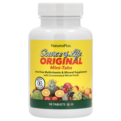 NaturesPlus, Source of Life, оригинальные мини-таблетки, мультивитаминная и минеральная добавка, без железа, 90 таблеток