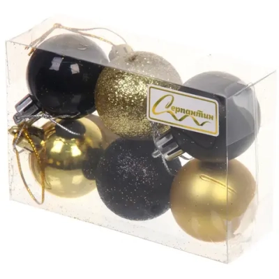 Новогодние шары 4 см (набор 6 шт) «Микс фактур», черный/золото