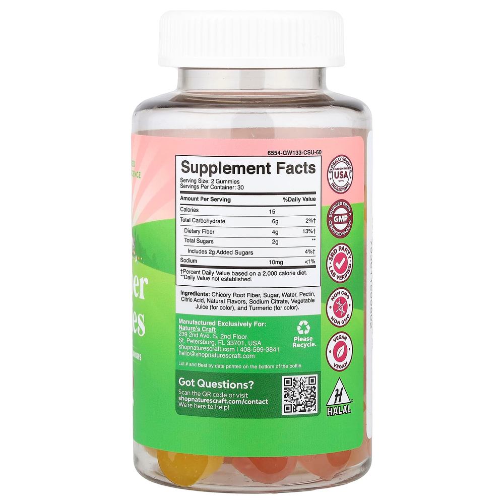 Nature's Craft, Для детей, жевательные мармеладки с клетчаткой, апельсин и ягодное ассорти, 60 жевательных таблеток