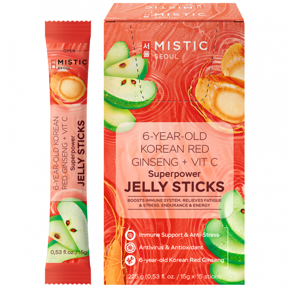MISTIC 6-YEAR OLD KOREAN RED GINSENG+ VIТ С SUPERPOWER JELLУ STICKS Суперпауэр желейные палочки с 6-летним корейским красным женьшенем и витамином С 15шт.*15г/кор