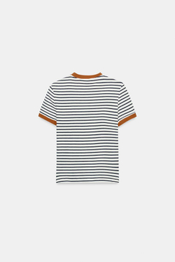 ZARA ФУТБОЛКА В ПОЛОСКУ С КОРОТКИМ РУКАВОМ, ЭКРЮ/ТЕМНО-СИНИЙ