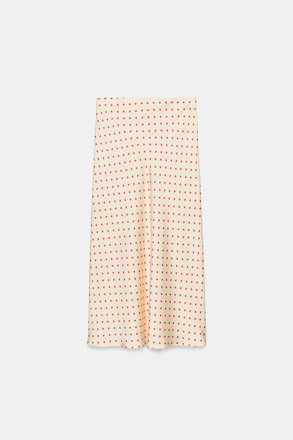 ZARA АТЛАСНАЯ ЮБКА МИДИ В ГОРОШЕК, ЭКРЮ/КРАСНЫЙ