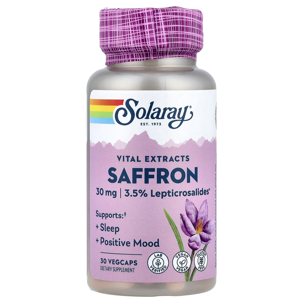 Solaray, Vital Extracts, шафран, 30 мг, 30 растительных капсул