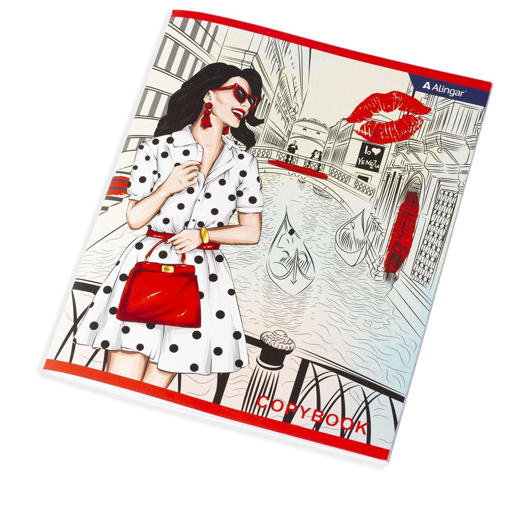 Тетрадь 48л., А5, клетка, Alingar "Girls in the city", скрепка, мелованный картон (стандарт), выб УФ лак, блок офсет, 4 дизайна в пленке т/у