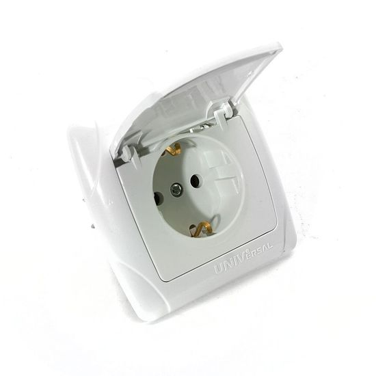 Розетка UNIVersal Маргарита 1 м. с/п с/з с крышк.бел.16А 250В