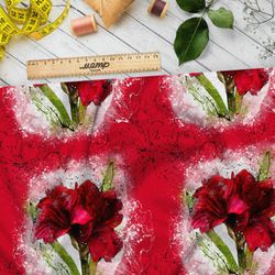 Ткань блэкаут цветы красные лилии