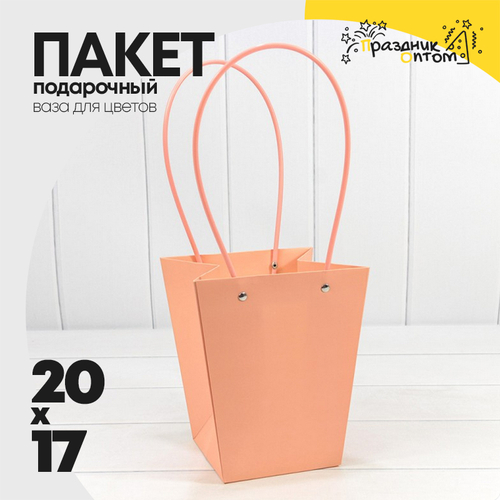Пакет подарочный 20х17х12 Ваза для цветов (Персиковый)