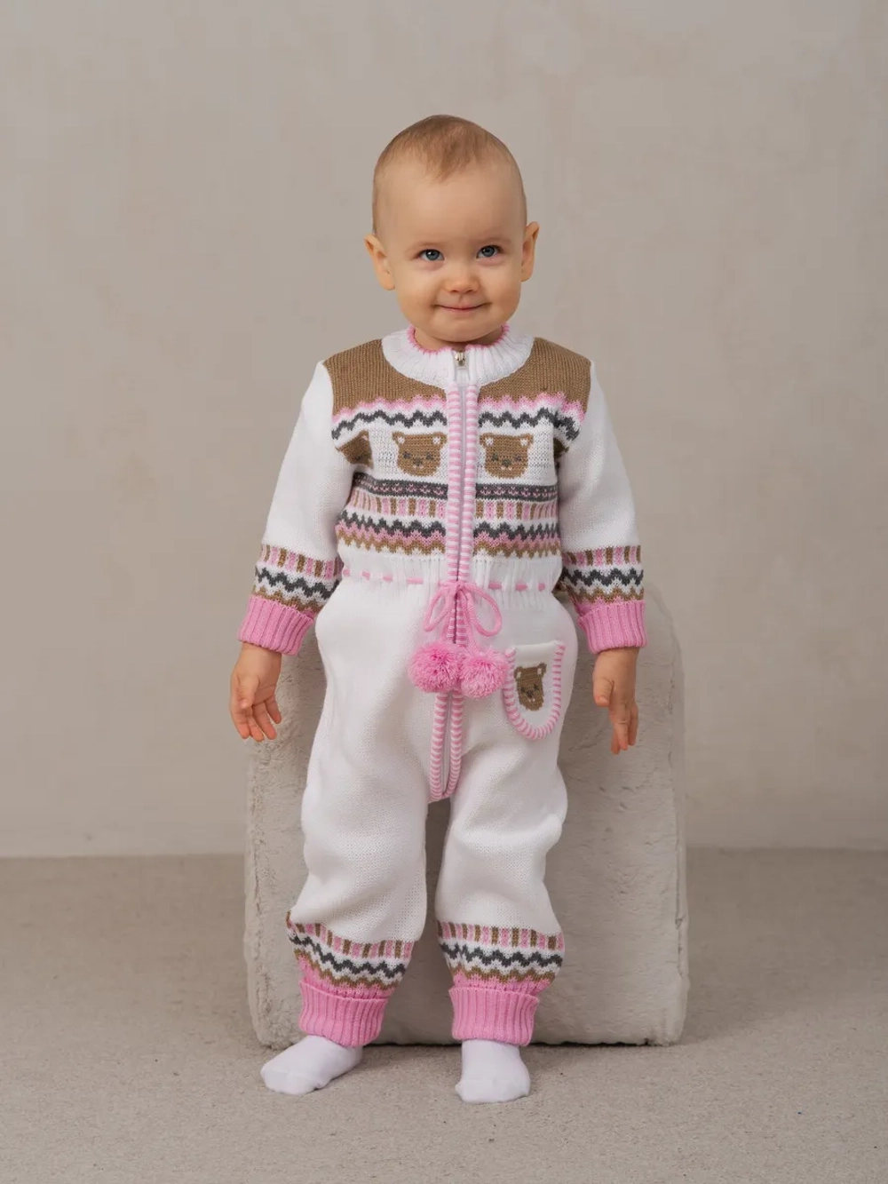 Вязаный комбинезон для новорожденных и малышей на молнии