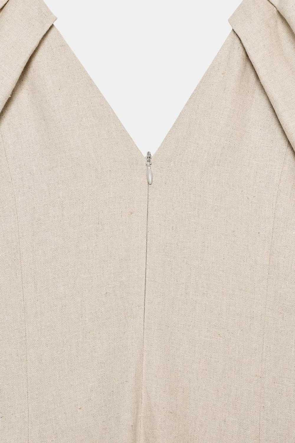 ZARA ПЛАТЬЕ МИДИ ИЗО ЛЬНА С ОБЪЕМНЫМИ РУКАВАМИ, СВЕТЛО-БЕЖЕВЫЙ