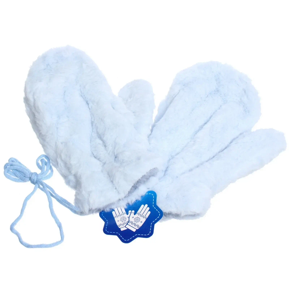 Варежки женские с мягким ворсом «Zima», цвет голубой, эластичный манжет 6см, на шнурке, цвет небесная ниагара, 12,5*26см, ( пакет с подвесом)