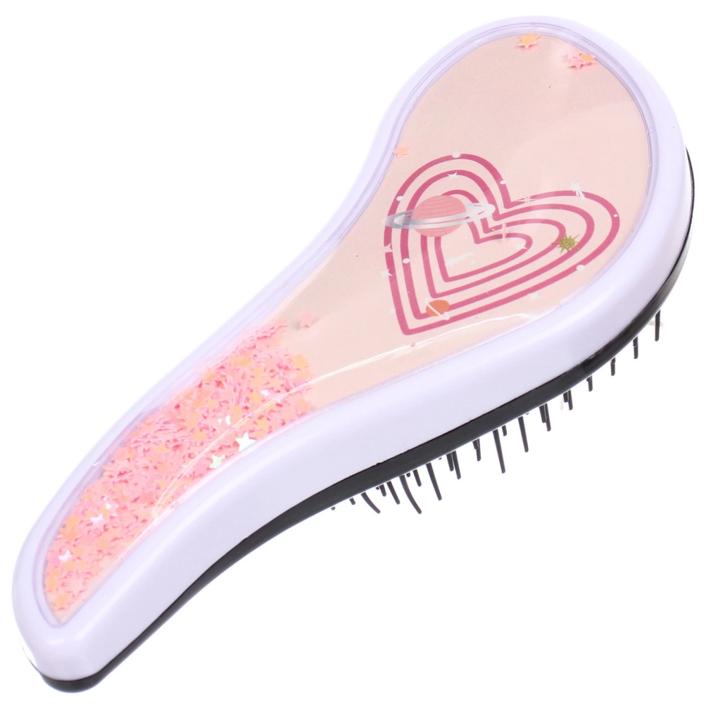 Расческа массажная компактная «АМОР», блестки, микс 4 дизайна, 18*7,5см (PVC коробка)